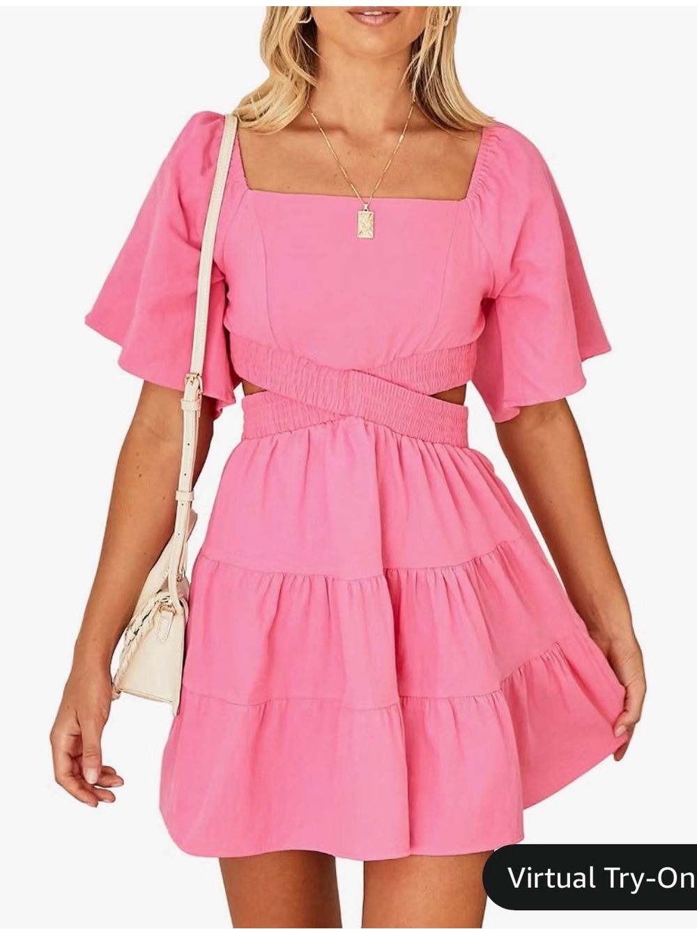 Pink Tiered Cutout Mini Dress - Women's